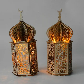 Eid Mediniai Darbastalio Apdaila Eid Mubarakas Medienos Amatų Šiltas Šviesos Ornamentų Musulmonų Islamo Mečetė Ramadanas Kareem Deco Home