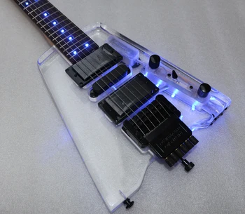 Geros kokybės begalvis nešiojamų kelionių akrilo mini elektrine gitara, su mėlyna šviesa nemokamas pristatymas