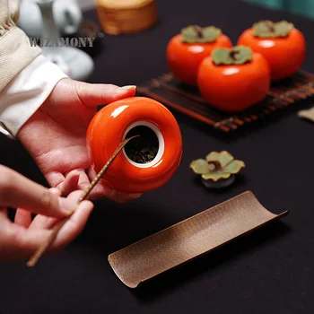 WIZAMONY Persimonas arbata gali keramikos smulkūs namų apyvokos arbatos svirnas kūrybos uždaromos arbata gali papuošalai rankų darbo mini saugojimo arbata gali