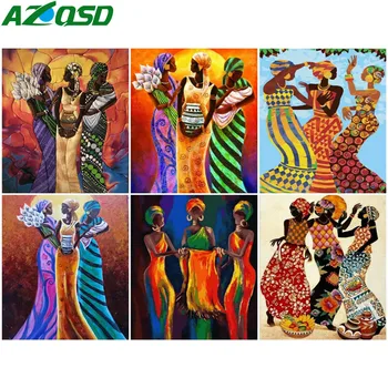 AZQSD Aliejaus Tapybai Pagal Skaičių Afrikos Moteris, Piešimo Ant Drobės Spalvos Skaičiai Abstrakčiai Portretas Rinkiniai Handpainted Dovanos