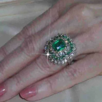 Milangirl Prabanga Inkrustacijos Nutiesti Sužadėtuvių Žiedai Žalia Cirkonis Moterų Žiedas Didelis Aikštėje Akmens Kristalų Valentino