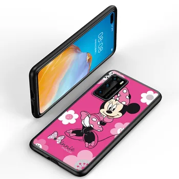 Minnie Mouse Silikoninis Dangtelis, Huawei P40 30 P20 Pro P10 P8 P9 Lite E Plius 2017 2019 5G Juoda Telefono dėklas