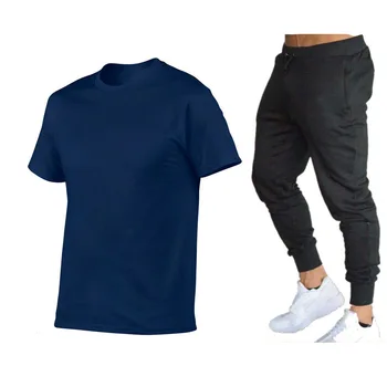 Vasaros mados atsitiktinis vyrų sekti pavyzdžiu paplūdimio sportinės sportinės aprangos trumparankoviai marškinėliai 2-piece set + ilgas kelnes didelio dydžio