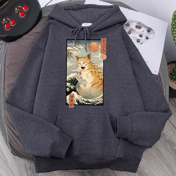 Japonų mados Didžiulis katinas Spausdinti Puloveris Aukštos Kokybės Streetwear Hoodie Vilnos Šilta Palaidinukė Juokinga Hip-Hop Vyrų Hoodies