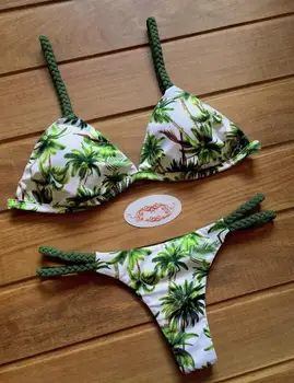 Seksualus Gėlių Spausdinti Micro Bikini 2020 M. Maudymosi Kostiumėliai Moterims Nėrinių Tvarstis Oranžinės Spalvos Push Up Thong Maudymosi Kostiumėliai, Brazilijos Bather Maudymosi Kostiumas