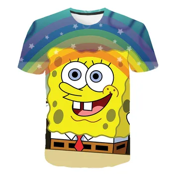 Naujas Sponge Šeimos trumpomis Rankovėmis T-shirt Juokingi Geltona Animacinių filmų Nuotraukas Berniukų, Mergaičių Atsitiktinis marškinėliai Vasaros Vaikų Anime T-shirt