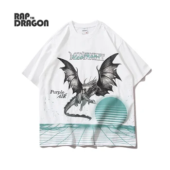2021 vyriški T-shirt Harajuku Hip-Hop Medvilnės Streetwear Spausdinti Dragon Negabaritinių Pora Prarasti Juoda Balta Mados Viršuje, Vasaros, Nauja