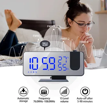 Miegamasis Elektroninių LED Skaitmeninis Laikrodis-Žadintuvas Lentelė Stalinis Veidrodis, Laikrodžiai, USB Įkrovimo Pabusti Laikas Projektorius su Snaudimo Funkcija