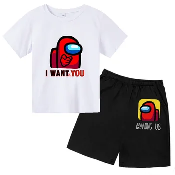 Rinkiniai Top+shorts 2vnt Rinkiniai, berniukas, mergaitė įdomus marškinėliai hip-hop kawaii žaidimas tarp mūsų t-shirt vaikams vasarą cartoon t-shirt impostor grafinis
