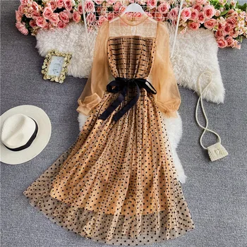 Elegantiškas Boho Šalies Siuvinėjimo Rudenį Long Sleeve Lace Pavasario Dress Prabanga-Line Derliaus Suknelės Moterims Kilimo Ir Tūpimo Tako Aukšto Juosmens 2021