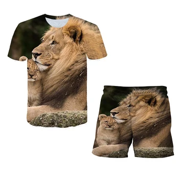Mergina Drabužius 3D Spausdinimo Gyvūnų Liūtas Berniukas Drabužiai, Vaikiški marškinėliai Tiktų Vasaros marškinėliai Berniukui, viršus + šortai 2 dalių Kostiumą Drabužius