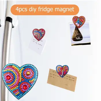 4pcs Diamond Tapybos Šaldytuvas Magnetai, PASIDARYK pats Visiškai Gręžimo Specialų Širdies Formos Deimantų Siuvinėjimo Kryželiu Šaldytuvas Magnetas KALĖDOS Dovanas