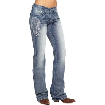 Plius Dydžio Džinsus Nuosėdos Džinsai Moterims, Siuvinėjimo Bootcut Ponios Džinsinio Audinio Kelnės Slim Fit Ilgos Kelnės
