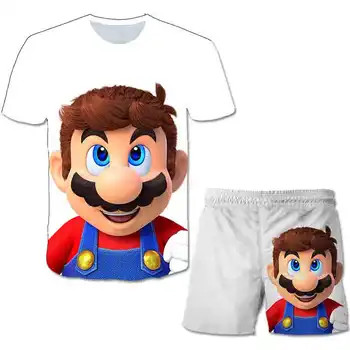 Super Mario Bros Luigi Tshirts Berniukų Marškinėliai Vaikams Drabužių Animacinių filmų T-shirt Vaikų Drabužių trumpomis Rankovėmis Mergaitėms Viršūnes Tee Vaikams Rinkinys