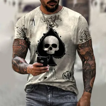 Vyriški Vasaros Pokerio T-shirt O-kaklo Mados Atsitiktinis Gatvės Stiliaus Negabaritinių marškinėliai Greitai-džiovinimo 3D Spausdinimo 2021 Naujas