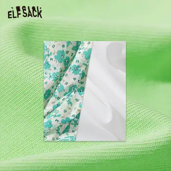ELFSACK Žalia Disty Gėlių Spausdinti Atsitiktinis Mini Suknelė Moterims Netikrą 2 Vienetų Komplektas 2020 Metų Vasaros ELF Derliaus korėjos Girly Kasdien Slydimo Suknelė