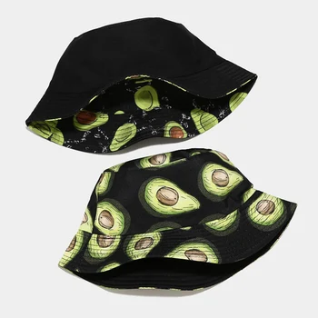 Unisex Mados Kibirą Skrybėlės Vasaros dvipusis Nešioti Vaisių Spausdinimo Moterų Bžūp Lauko Saulės Skrybėlę Vyrų Panama Sulankstomą Žvejo Kepurė
