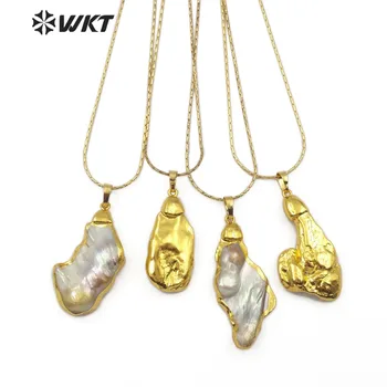 WT-JN066 Natūralių Gėlavandenių Perlų vėrinį Su Aukso Apdaila Pakabukas 18 Colių Aukso Sluoksniu Nuorodą Grandinės Moterų 