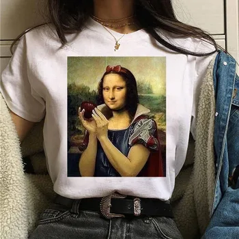 Mona Lisa Estetinės Harajuku Marškinėliai Juokinga Moterų Marškinėliai Moteriška Derliaus Grafinis T-shirt Ladies Mielas Marškinėlius Tee Atsitiktinis Baltos Viršūnės