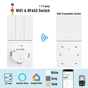 WiFi RF433 Smart Mygtukas Jungiklis, RF433 Sieninės Siųstuvais, Belaidžio APP Kontroliuoti Šviesos Jungiklis Veikia su Alexa Googlehome