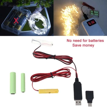 2in1 USB/C Tipo Maitinimo Konvertuoti į AA AAA Baterija Eliminator Pakeisti 1 4pcs LR6 LR03 Baterijos, Maitinimo Kabelis, LED Šviesos