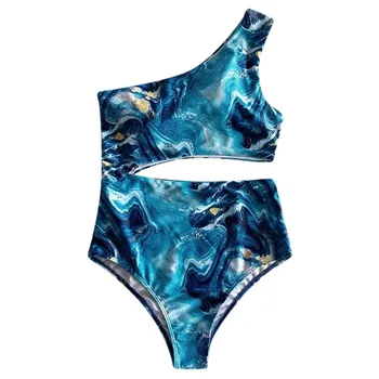 2021 Moterų maudymosi kostiumėlį Push Up Bikini Rinkiniai, Seksualus Star Spausdinti Vieną petį su Paminkštinimu Maudymosi Kostiumą, Brazilijos Paplūdimio maudymosi Kostiumėliai
