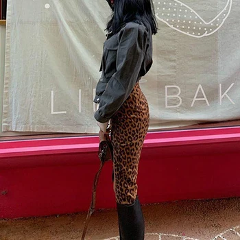 Moterų Leopardas Spausdinti Nereguliarus Sijonai Pavasario Mados Moterų Tendencija Streetwear Didelis Juosmens Pusėje Ritininės Slim Šalies Sijonas
