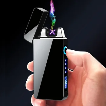 Dual LANKO Elektros Lengvesni USB Įkraunama Plazmos Cigarečių Degiklio Rūkyti Vėjo Flameless Su LED Lengvesni Nešiojamų