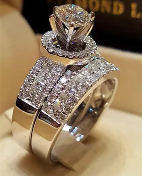 TRANKYTI Boho Moterų Kristalų Baltos Apvalios Žiedo Nustatyti Prabangos Prekės ženklo Pažadas 925 Sidabro Vestuvinis Žiedas Derliaus Nuotakos Vestuvių Žiedai
