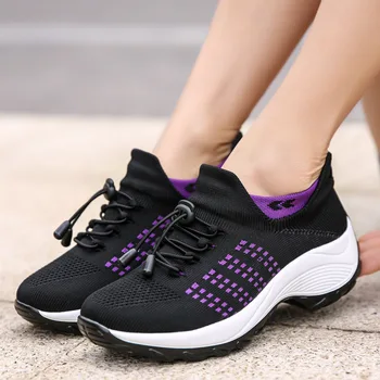 Sportbačiai moterims platformos pleištai batai 2021 nėriniai-up numegzti kojinių, batų moteris kratinys pleišto sportbačiai tenso feminino