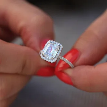 925 Sterlingas Sidabro 3.5 Karatų Princess Cut Engagement Ring Moterų Kristalų Imituoti Deimantų Metines Solitaire Žiedai