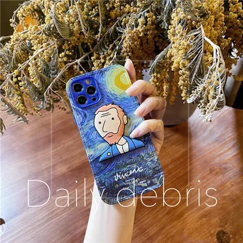 3D Pleistras Telefono dėklas Skirtas IPhone 12 Pro 11 ProMax XR X 7 8 Plius Minkšto Silicio Art Dizaino Van Gogh Asmenybės Animacinių filmų Versija Atvejais