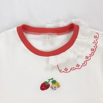 Vasarą Naujas Originalus Dizainas Moterys T-shirt Raukiniai, Nėriniai Vaisių Siuvinėjimo Geras Draugas Ponios Balta Medvilnė Tee Viršūnes Tshirts