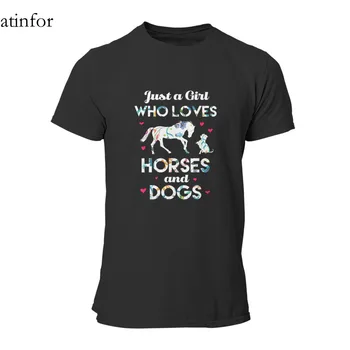Tiesiog Mergina, Kurie Mėgsta Arklius Ir Šunis Ūkininkas Gimimo T-Shirt Žaidimai Derliaus Negabaritinių Cosplay 4XL 5XL 6XL Tshirts 15919