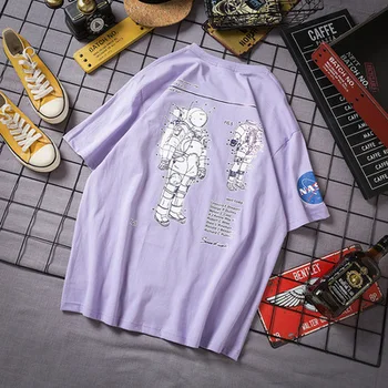 Han Vyrų vasaros astronautas spausdinti prarasti hip-hop trumparankoviai marškinėliai, žemiausią marškinėliai banga prekės medvilnės pusė rankovės