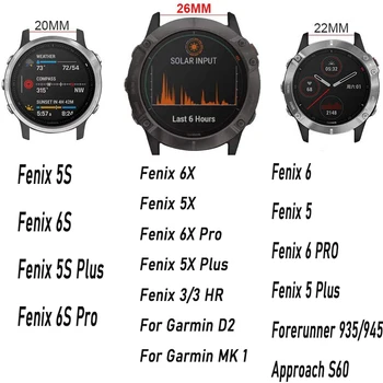 22 26mm Smart Watch Band Dirželiai Garmin Fenix 6 6S 6X 5X Pro 5 5S Plius 3HR 935 945 Greito Atleidimo Apyrankė Silikoninė Apyrankė