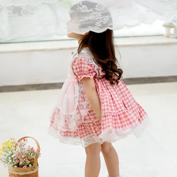 Vasaros Baby Girl ispanijos Grotelės Suknelės Kūdikiams Ispanija Lolita Princess Kamuolys Suknelė Vaikams 1-asis Gimtadienis Krikšto Nėrinių Lankas Suknelė