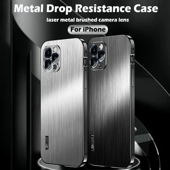 Viskas Įskaičiuota Metalo Anti-Drop Telefono dėklas Skirtas iphone 12 Pro Max dangos 12 Mini Lazerinis Metalo Šepečiu Objektyvas Anti-Apsaugos nuo Kritimo Atveju