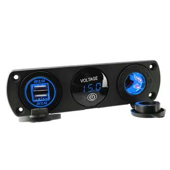 Automobilio Cigarečių Degiklio Lizdo + Dual USB Įkroviklis Voltmeter Skydelis 12-24V Transporto priemonėms