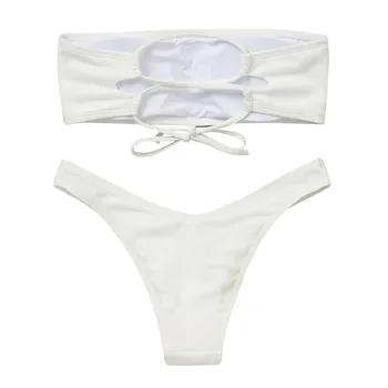 Seksualus Bandeau Bikini Kostiumas Brazilijos Moterų Paplūdimio High Waisted Pilvą Kontrolės Dviejų dalių maudymosi kostiumėlį, maudymosi Kostiumėliai, Push-up Bikinis Nustatyti Baltos spalvos