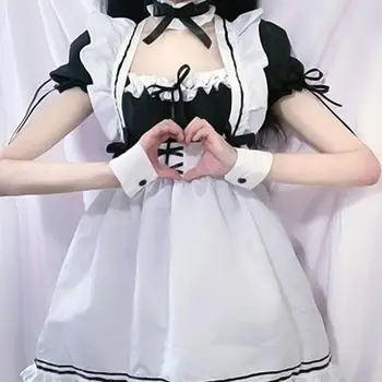 Japonų Anime Cosplay Kostiumai, Juoda Balta Moterims Kambarinės Suknelė Gothic Lolita Cosplay Suknelė Mielas Kawaii Suknelės Helovinas Kostiumas