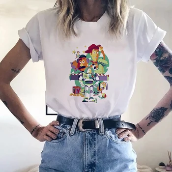 Buzz Lightyear Sumedėjusių Slinky Dog Rex Dinozaurai Moterų Tshirts Mielas Animacinių Filmų T-Shirt Girls Studentai, Lady Žaislų Istorija Viršūnes Tees