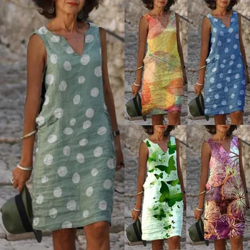 Vasaros Paplūdimio Bohemijos Suknelė Moterims Gėlių Spausdinti Boho Trumpą Suknelę Be Rankovių Atsitiktinis V-Kaklo, Seksualus Šalis Suknelė Moterų Prarasti Suknelė