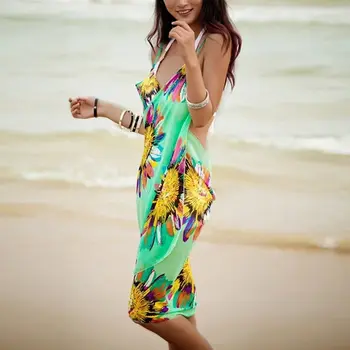 Bohemijos Moterų Vasaros Paplūdimio Suknelė Bikini Danga-ups Plaukti Dėvėti Padengti Iki Medvilnės Tunika Seksualus Giliai V-Kaklo Skraiste Caftan Vasaros