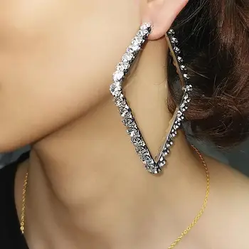 MANILAI 85mm Crystal Big Square Hoop Earrings For Women Statement Large Rhinestones Earrings Wedding Luxury Jewelry Brincos 2020