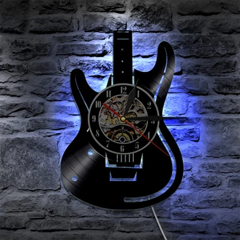 Vinilo Įrašas LED Sieninis Laikrodis Muzikos Tema Gitara Laikrodžiai Sienos Žiūrėti Modernaus Dizaino Namų Dekoro Muzikos Instrumentai Dovana Muzikantas