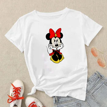 Disney T Marškinėliai Mados Naujų Vasaros Trumpomis Rankovėmis Mergaitėms Tshirts Mickey Mouse Animacinių Filmų Grafika Tees Mergaičių, Merginų, Moterų Drabužiai