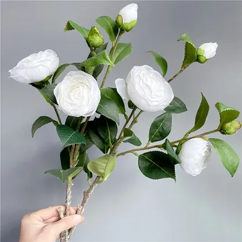 Prabangus balta arbata, rožių šakos su padirbtų žalias lapas Vestuvių dekoravimas dirbtinės gėlės kambarį apdaila flores