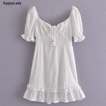 GypsyLady Balta Nėrinių Mini Suknelė, Medvilnė, Seksualus, Prašmatnus Atostogų Moterų Suknelė Raukiniai Žiedu Vien Sexy Merginų, Moterų Elegantiškos Suknelės 2021