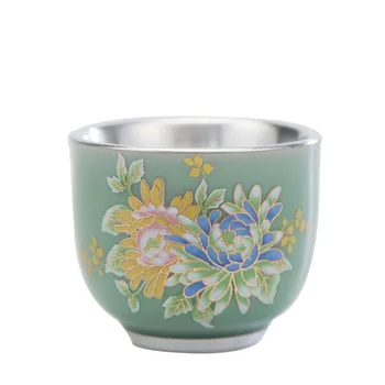 999 Sidabro Taurė Paauksuota Sidabro Taurė Master Cup Keramikos Kepta Gėlių Aukso Folija Teacup Kung Fu Arbatos Rinkinys
